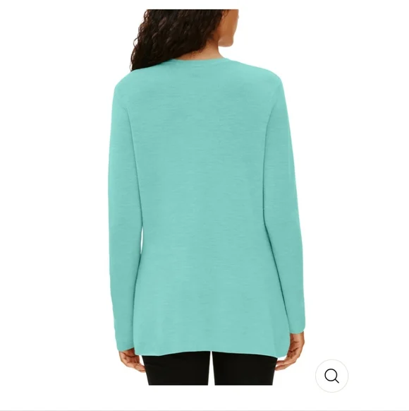 Eileen Fisher 100% Merino Wool Teal V‑Neck Knit Top - Picture 6 of 7